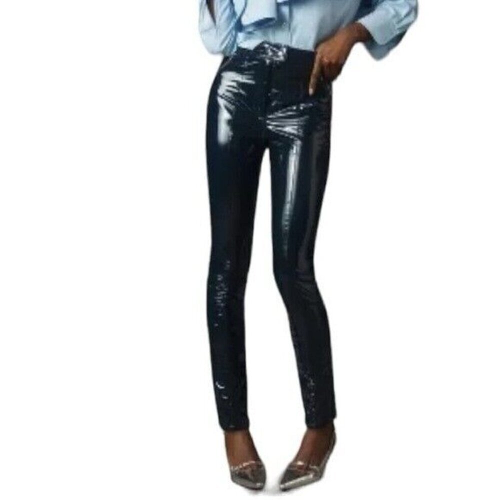ANTHROPOLOGIE Maeve Faux Leather Skinny Leggings Navy NEW